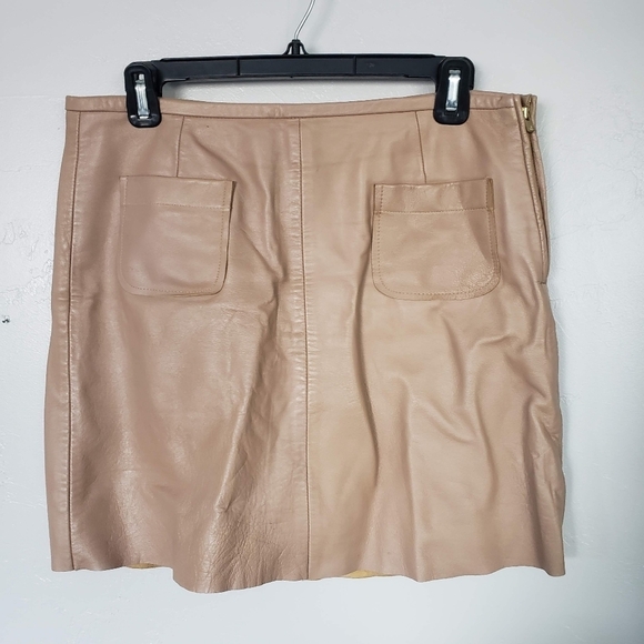 Sandro Women's 3 Taupe Brown Lamb Leather Mini Skirt Patch Pockets Medium - Picture 1 of 8